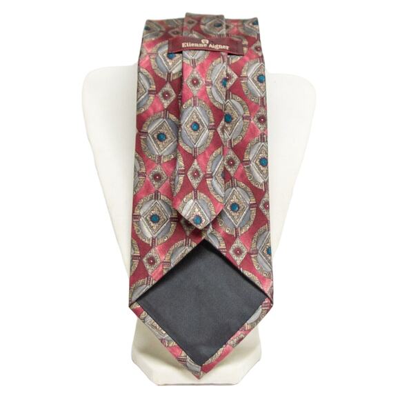 Men's Necktie Vintage ETIEENE AIGNER Diamond Print All Silk Wide Width Short Fit - Picture 2 of 5